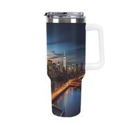 DWTJKMS New York City Scenery - Bicchiere in acciaio inox da 1,18 l, a prova di perdite, grande capacità, con manico, cannuccia a doppia parete, isolamento sottovuoto, riutilizzabile, mantiene freddo
