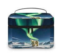 DWTJKMS Northern Lights - Borsa per il trucco con orso polare, organizer per cosmetici, grande capacità, portatile, da donna, con manico e divisore