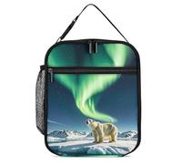DWTJKMS Northern Lights Polar Bear Borsa termica per il pranzo, a prova di perdite, per uomini e donne, con manico, riutilizzabile, isolata, per ufficio, lavoro, picnic