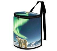 DWTJKMS Northern Lights Polar Bear Cestino per auto con coperchio Grande capacità Appeso Pattumiera automatica a prova di perdite Impermeabile Cestino della spazzatura Auto Must Haves Accessori per