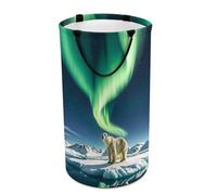 DWTJKMS Northern Lights Polar Bear, cesto portabiancheria pieghevole con manici per il trasporto, grande cesto portaoggetti per lavanderia, dormitorio, famiglia
