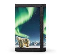 DWTJKMS Northern Lights Polar Bear Portafoglio minimalista da uomo sottile a tre ante portafogli alla moda moderno portafoglio antifurto per carte e contanti