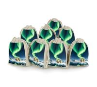 DWTJKMS Northern Lights - Sacchetti regalo con orsetto polare, 8 pezzi, portatili, piccoli, con coulisse, riutilizzabili, in cotone e lino, per matrimoni, viaggi, ufficio, allenamento (unisex)