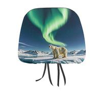 DWTJKMS Northern Lights - Set di 2 copri poggiatesta per auto, regolabili, riutilizzabili, accessori per interni auto, motivo orso polare, protezione per poggiatesta auto, stile vintage, per la