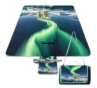 DWTJKMS Northern Lights - Tappetino da picnic a forma di orso polare, pieghevole, impermeabile, con borsa tote e grande tappetino da picnic all'aperto, 147,3 x 147,3 cm, coperta da campeggio per