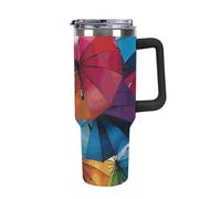 DWTJKMS Ombrello colorato in acciaio inox Tumbler 1,18 once a prova di perdite grande capacità tazza auto con manico paglia doppia parete sottovuoto tazza isolante riutilizzabile mantiene freddo o