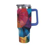 DWTJKMS Ombrello colorato in acciaio inox Tumbler 1,18 once a prova di perdite grande capacità tazza auto con manico paglia doppia parete sottovuoto tazza isolante riutilizzabile mantiene freddo o