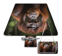 DWTJKMS Orangutan - Tappetino da picnic per scattare foto, pieghevole, impermeabile, con borsa tote grande, tappetino da picnic all'aperto, 147,3 x 147,3 cm, coperta da campeggio per spiaggia, parco