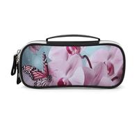 DWTJKMS Orchidea Fiore Farfalla Borsa di Trucco In Pelle Portatile Piccolo Organizzatore Cosmetico Impermeabile Borse Da Toilette Pennelli Matite E Viaggio Trucco Accessori