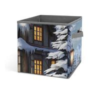 DWTJKMS Organizer a forma di cubo con scena natalizia invernale, pieghevole, in tessuto spesso, per coperte, vestiti, adatto per casa, ufficio, guardaroba, abbigliamento e giocattoli