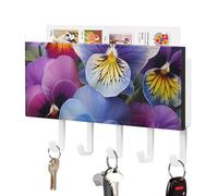 DWTJKMS Pansy Perfection Portachiavi da parete, stile fattoria, montaggio a parete con 5 ganci, portachiavi decorativo da appendere per ingresso o atrio, 18 cm di larghezza x 4,3 cm di altezza