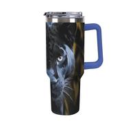 DWTJKMS Panther With Blue Eyes - Bicchiere in acciaio inox da 1,18 l, a prova di perdite, grande capacità, con manico, cannuccia a doppia parete, isolamento sottovuoto, riutilizzabile, mantiene freddo