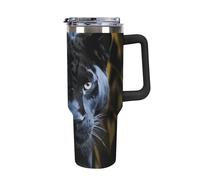DWTJKMS Panther With Blue Eyes - Bicchiere in acciaio inox da 1,18 l, a prova di perdite, grande capacità, con manico, cannuccia a doppia parete, isolamento sottovuoto, riutilizzabile, mantiene freddo