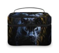 DWTJKMS Panther With Blue Eyes Makeup Bag, Organizer per cosmetici, grande capacità portatile, borse da viaggio da donna, con manico e divisore