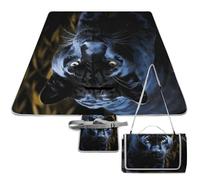 DWTJKMS Panther with Blue Eyes - Tappetino da picnic pieghevole, impermeabile, con borsa da picnic, 147,3 x 147,3 cm, coperta da campeggio per spiaggia, parco, viaggi
