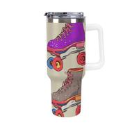 DWTJKMS Pattini a rotelle colorati retrò in acciaio inox Tumbler 1,18 once a prova di perdite grande capacità tazza per auto con manico paglia doppia parete sottovuoto isolato tazza riutilizzabile