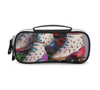 DWTJKMS Pattini a rotelle retrò borsa per il trucco in pelle colorata portatile piccolo organizzatore cosmetico impermeabile borse da toilette pennelli matite e accessori per il trucco da viaggio