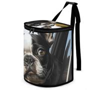 DWTJKMS Pattumiera per auto Boston Terrier con coperchio, grande capacità, da appendere, a prova di perdite, impermeabile, accessorio per interni
