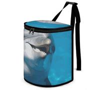 DWTJKMS Pattumiera per auto con delfino con un sorriso con coperchio Grande capacità da appendere Pattumiera automatica a prova di perdite Impermeabile Cestino della spazzatura Auto Must Haves