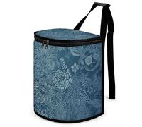 DWTJKMS Pattumiera per auto in pizzo floreale blu con coperchio di grande capacità da appendere pattumiera automatica a prova di perdite impermeabile cestino auto must have accessori interni