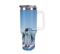 DWTJKMS Penguin Antarctica Ice - Bicchiere in acciaio inox da 1,18 l, a prova di perdite, grande capacità, con manico, cannuccia a doppia parete, isolamento sottovuoto, riutilizzabile, mantiene freddo