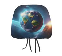 DWTJKMS Planet - Set di 2 copri poggiatesta per auto, regolabili, riutilizzabili, accessori per interni auto, in stile vintage, adatti per la maggior parte delle auto