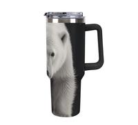 DWTJKMS Polar Bear, bicchiere in acciaio inox da 1,18 l, a prova di perdite, grande capacità, con manico, cannuccia a doppia parete, isolamento sottovuoto, riutilizzabile, mantiene freddo o caldo