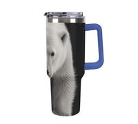 DWTJKMS Polar Bear, bicchiere in acciaio inox da 1,18 l, a prova di perdite, grande capacità, tazza per auto con manico e cannuccia, a doppia parete, riutilizzabile, mantiene freddo o caldo, stile blu
