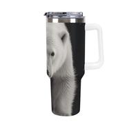 DWTJKMS Polar Bear, bicchiere in acciaio inox da 1,18 l, a prova di perdite, grande capacità, tazza per auto con manico e cannuccia, a doppia parete, riutilizzabile, mantiene freddo o caldo, stile