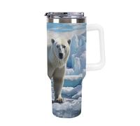 DWTJKMS Polar Bear Ice - Bicchiere da auto in acciaio inox, a prova di perdite, grande capacità, con manico, cannuccia a doppia parete, riutilizzabile, mantiene freddo o caldo