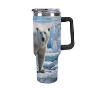 DWTJKMS Polar Bear Ice - Bicchiere da auto in acciaio inox, a prova di perdite, grande capacità, con manico, cannuccia a doppia parete, riutilizzabile, mantiene freddo o caldo