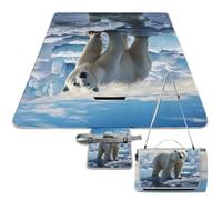 DWTJKMS Polar Bear, tappetino da picnic con ghiaccio, pieghevole, impermeabile, con borsa per tote, grande tappetino da picnic all'aperto, 147,3 x 147,3 cm, coperta da campeggio per spiaggia, parco
