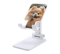 DWTJKMS Pomeranian Dog Cell Phone Stand Dual Pieghevole, altezza regolabile supporto per telefono cellulare portatile culla Desktop Dock si adatta a tutti gli smartphone, stile bianco
