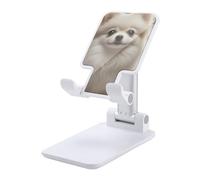 DWTJKMS Pomeranian Dog Cell Phone Stand Dual Pieghevole, altezza regolabile supporto per telefono cellulare portatile culla Desktop Dock si adatta a tutti gli smartphone, stile bianco