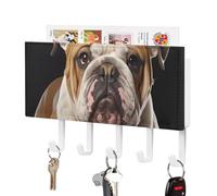 DWTJKMS Portachiavi a forma di bulldog inglese, da parete, stile fattoria, con 5 ganci, decorazione da parete, portachiavi da appendere per ingresso o atrio, 18 cm di larghezza x 4,3 cm di altezza