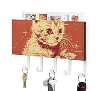 DWTJKMS Portachiavi a forma di gatto sdraiato sulla scatola, da parete, stile fattoria, con 5 ganci, portachiavi da appendere per ingresso o atrio, 18 cm di larghezza x 4,3 cm di altezza
