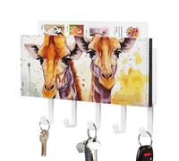 DWTJKMS Portachiavi a forma di giraffe ad acquerello, per parete, stile fattoria, con 5 ganci, decorazione da parete, portachiavi da appendere per ingresso o atrio, 18 cm di larghezza x 4,3 cm di