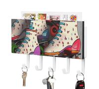 DWTJKMS Portachiavi colorato a forma di pattini a rotelle retrò per parete, stile fattoria, con 5 ganci, portachiavi da appendere per ingresso o atrio, 18 cm di larghezza x 4,3 cm di altezza