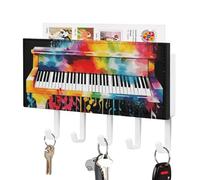 DWTJKMS Portachiavi colorato per tastiera di pianoforte, note musicali, supporto da parete in stile fattoria, con 5 ganci, decorazione da parete per ingresso o atrio, 18 cm di larghezza x 4,3 cm di
