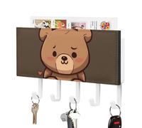 DWTJKMS Portachiavi da parete a forma di orso carino, marrone, stile fattoria, con 5 ganci, decorazione da parete per ingresso o atrio, 18 cm di larghezza x 4,3 cm di altezza
