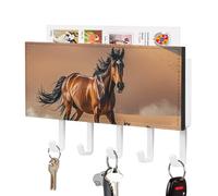 DWTJKMS Portachiavi da parete con cavalli che corrono nel deserto, stile fattoria, con 5 ganci, decorazione da parete per ingresso o atrio, 18 cm di larghezza x 4,3 cm di altezza