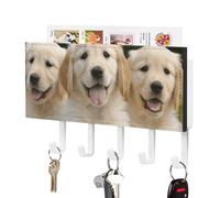 DWTJKMS Portachiavi da parete con cuccioli di Golden Retriever, supporto da parete in stile fattoria, con 5 ganci, portachiavi da appendere per ingresso o atrio, 18 cm di larghezza x 4,3 cm di altezza