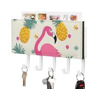 DWTJKMS Portachiavi da parete con fenicottero e ananas, montaggio a parete in stile fattoria, con 5 ganci, decorazione da parete per ingresso o atrio, 18 cm di larghezza x 4,3 cm di altezza