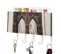 DWTJKMS Portachiavi da parete con foto del ponte di Brooklyn, montaggio a parete in stile fattoria, con 5 ganci, decorazione da appendere per ingresso o atrio, 18 cm di larghezza x 4,3 cm di altezza