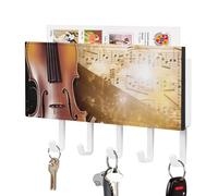 DWTJKMS Portachiavi da parete con note musicali per pianoforte, violino e pianoforte, supporto da parete con 5 ganci, decorazione da appendere per ingresso o atrio, 18 cm di larghezza x 4,3 cm di