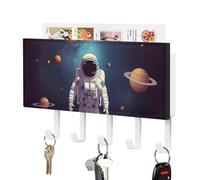 DWTJKMS Portachiavi da parete con pianeti del sistema solare astronauta, montaggio a parete in stile fattoria, con 5 ganci, decorazione da parete per ingresso o atrio, 18 cm di larghezza x 4,3 cm di