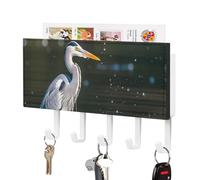 DWTJKMS Portachiavi da parete con stampa di airone grigio in acqua, supporto da parete in stile fattoria con 5 ganci, nuovo portachiavi da appendere per ingresso o atrio, 18 cm di larghezza x 4,3 cm