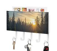 DWTJKMS Portachiavi da parete, motivo: alba sul lago, montaggio a parete in stile fattoria, con 5 ganci, decorazione da parete per ingresso o atrio, 18 cm di larghezza x 4,3 cm di altezza