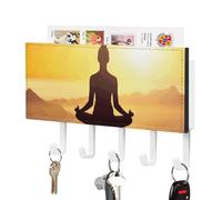 DWTJKMS Portachiavi da parete per meditazione yoga, montaggio a parete in stile fattoria, con 5 ganci, decorazione da parete per ingresso o atrio, 18 cm di larghezza x 4,3 cm di altezza