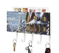 DWTJKMS Portachiavi natalizio invernale con scena felice per parete, stile fattoria, montaggio a parete con 5 ganci, portachiavi decorativo da appendere per ingresso o atrio, 18 cm di larghezza x 4,3